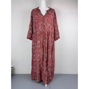 J. Jill women's XL burnt orange paisley tiered 3/4 sleeve prairie maxi dress